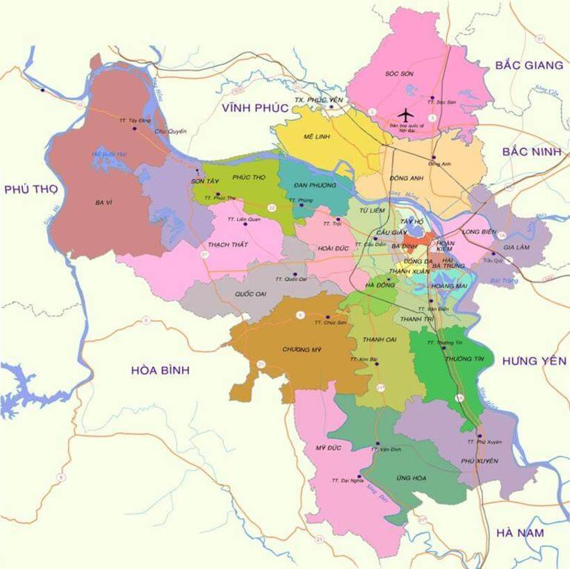 Bản đồ Hà Nội: Bản đồ các quận huyện ở Hà Nội mới nhất - Update 2019